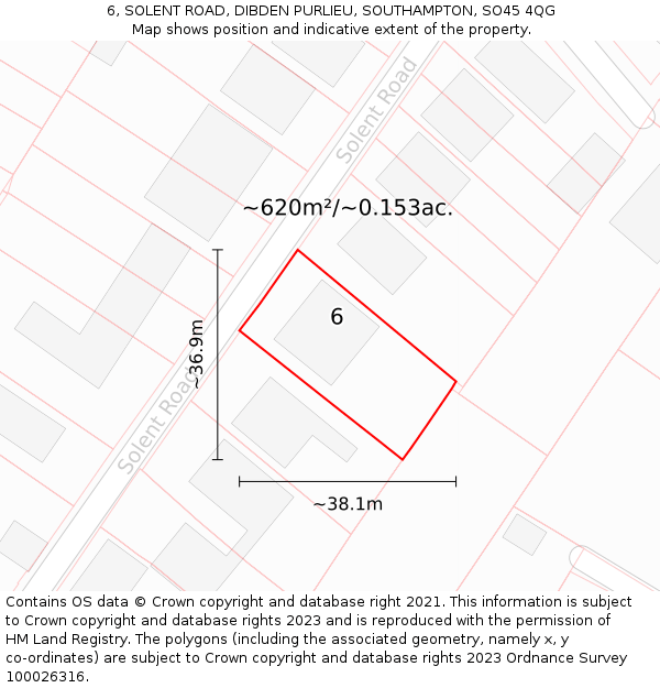 6, SOLENT ROAD, DIBDEN PURLIEU, SOUTHAMPTON, SO45 4QG: Plot and title map