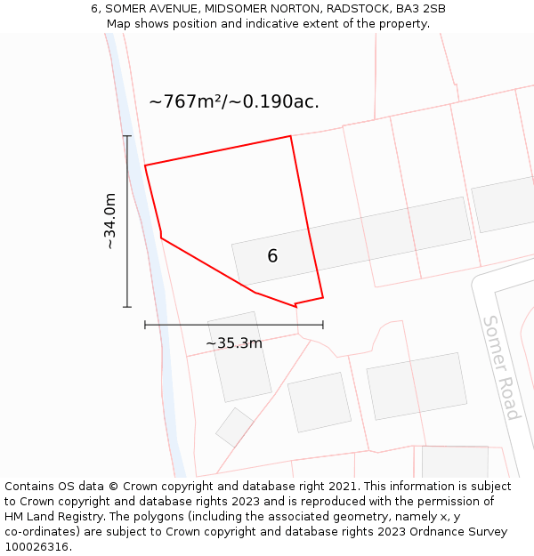 6, SOMER AVENUE, MIDSOMER NORTON, RADSTOCK, BA3 2SB: Plot and title map