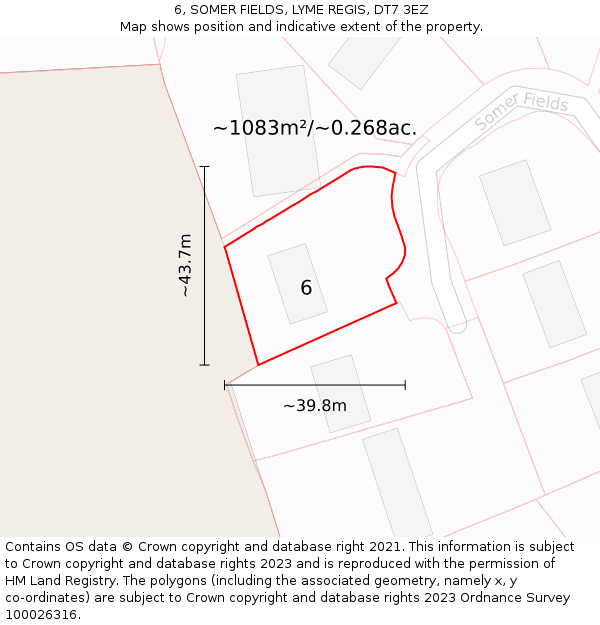 6, SOMER FIELDS, LYME REGIS, DT7 3EZ: Plot and title map