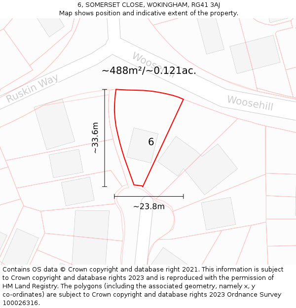 6, SOMERSET CLOSE, WOKINGHAM, RG41 3AJ: Plot and title map