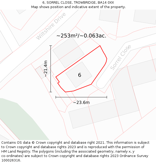 6, SORREL CLOSE, TROWBRIDGE, BA14 0XX: Plot and title map