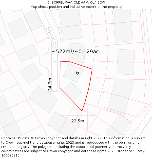 6, SORREL WAY, OLDHAM, OL4 2QW: Plot and title map