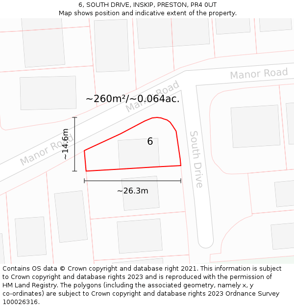 6, SOUTH DRIVE, INSKIP, PRESTON, PR4 0UT: Plot and title map