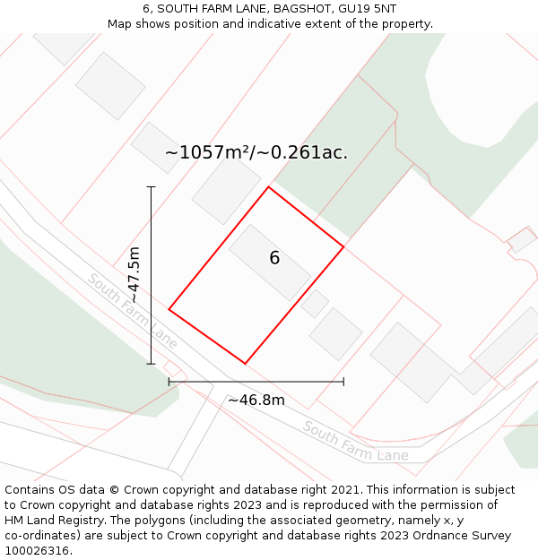 6, SOUTH FARM LANE, BAGSHOT, GU19 5NT: Plot and title map