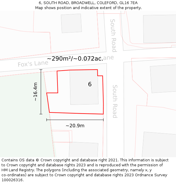 6, SOUTH ROAD, BROADWELL, COLEFORD, GL16 7EA: Plot and title map