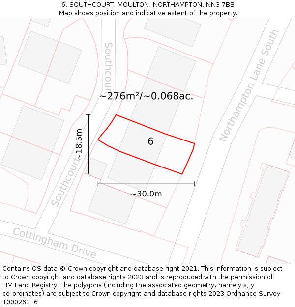 6, SOUTHCOURT, MOULTON, NORTHAMPTON, NN3 7BB: Plot and title map