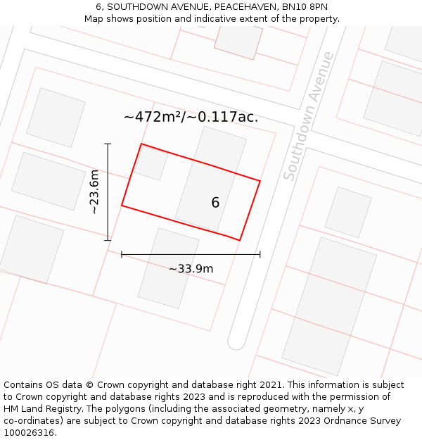 6, SOUTHDOWN AVENUE, PEACEHAVEN, BN10 8PN: Plot and title map