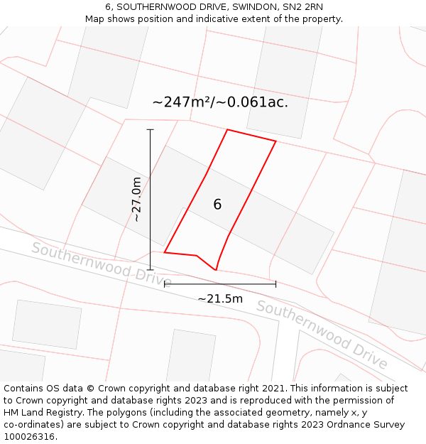 6, SOUTHERNWOOD DRIVE, SWINDON, SN2 2RN: Plot and title map