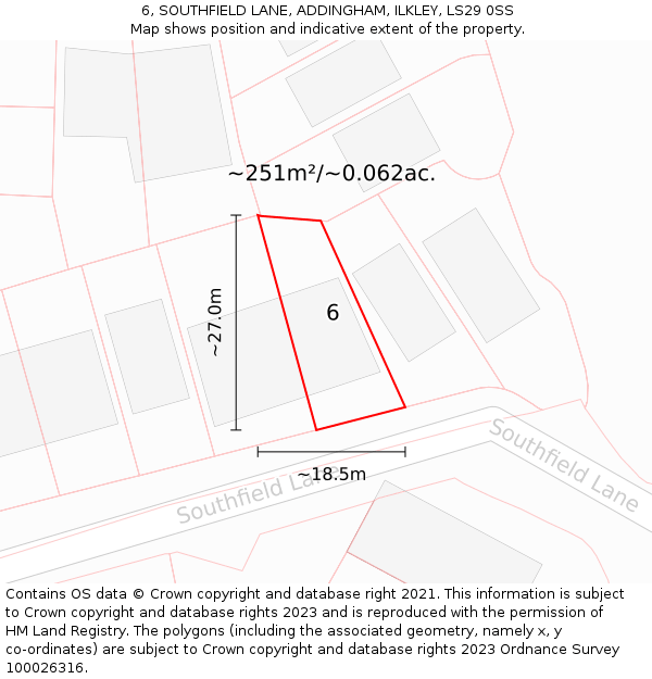 6, SOUTHFIELD LANE, ADDINGHAM, ILKLEY, LS29 0SS: Plot and title map