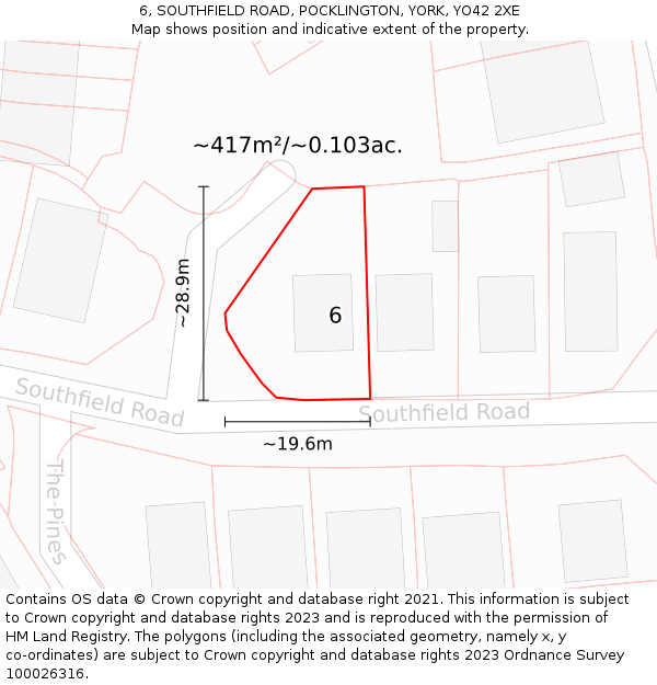 6, SOUTHFIELD ROAD, POCKLINGTON, YORK, YO42 2XE: Plot and title map