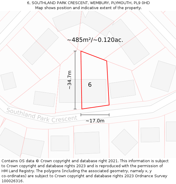 6, SOUTHLAND PARK CRESCENT, WEMBURY, PLYMOUTH, PL9 0HD: Plot and title map