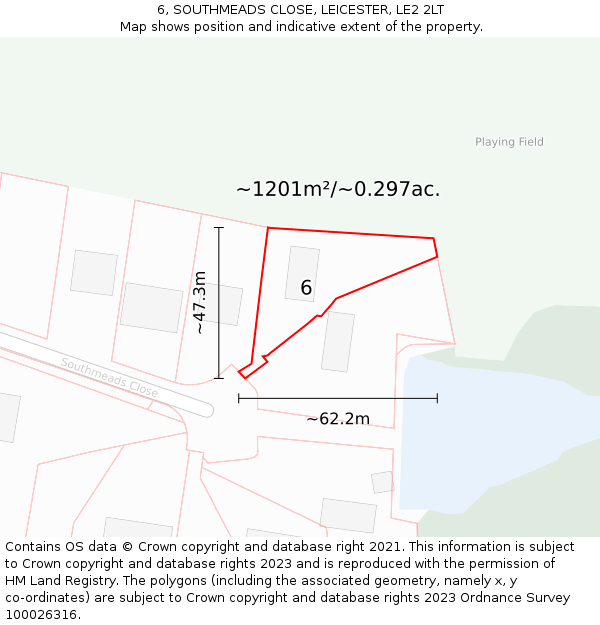 6, SOUTHMEADS CLOSE, LEICESTER, LE2 2LT: Plot and title map