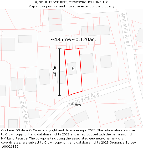 6, SOUTHRIDGE RISE, CROWBOROUGH, TN6 1LG: Plot and title map