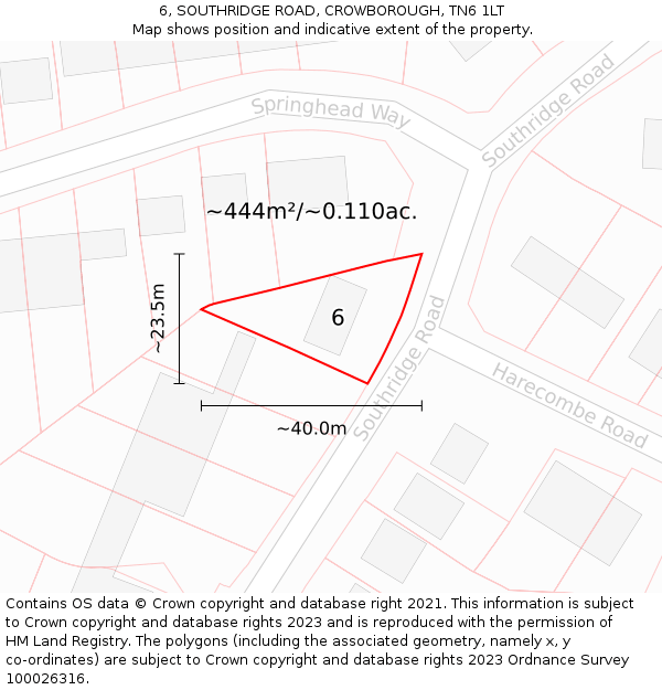 6, SOUTHRIDGE ROAD, CROWBOROUGH, TN6 1LT: Plot and title map