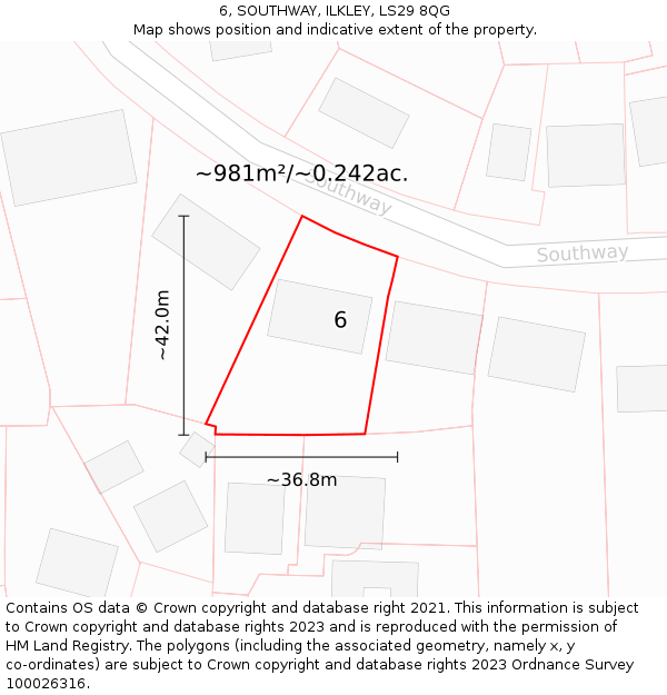 6, SOUTHWAY, ILKLEY, LS29 8QG: Plot and title map