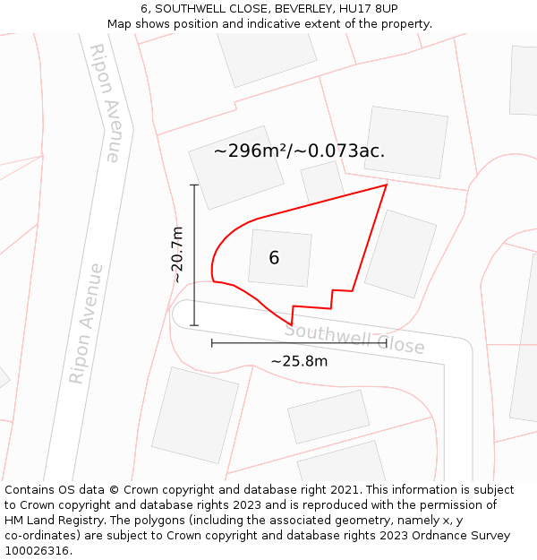 6, SOUTHWELL CLOSE, BEVERLEY, HU17 8UP: Plot and title map