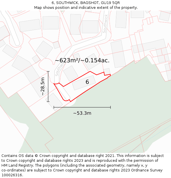 6, SOUTHWICK, BAGSHOT, GU19 5QR: Plot and title map