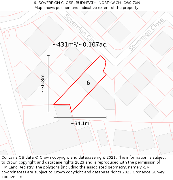 6, SOVEREIGN CLOSE, RUDHEATH, NORTHWICH, CW9 7XN: Plot and title map