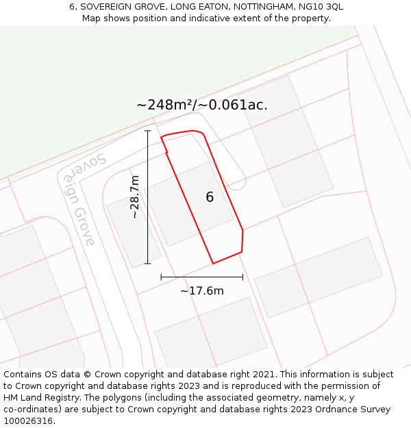 6, SOVEREIGN GROVE, LONG EATON, NOTTINGHAM, NG10 3QL: Plot and title map