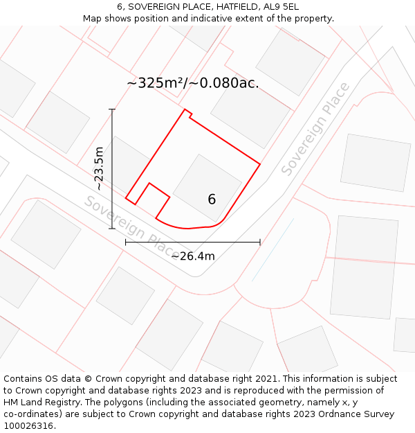 6, SOVEREIGN PLACE, HATFIELD, AL9 5EL: Plot and title map