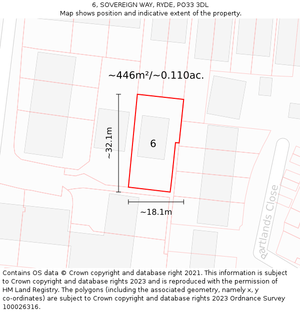 6, SOVEREIGN WAY, RYDE, PO33 3DL: Plot and title map