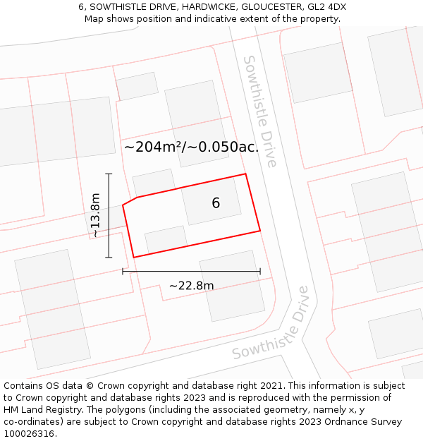 6, SOWTHISTLE DRIVE, HARDWICKE, GLOUCESTER, GL2 4DX: Plot and title map