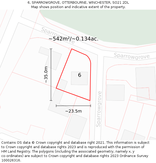 6, SPARROWGROVE, OTTERBOURNE, WINCHESTER, SO21 2DL: Plot and title map