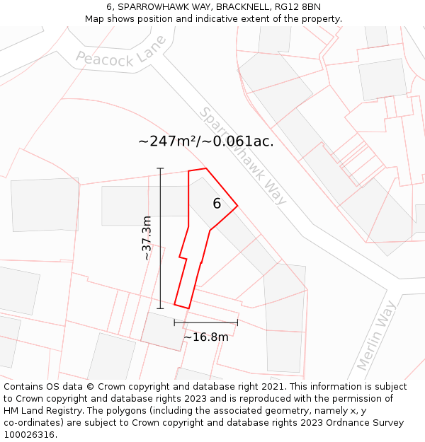 6, SPARROWHAWK WAY, BRACKNELL, RG12 8BN: Plot and title map