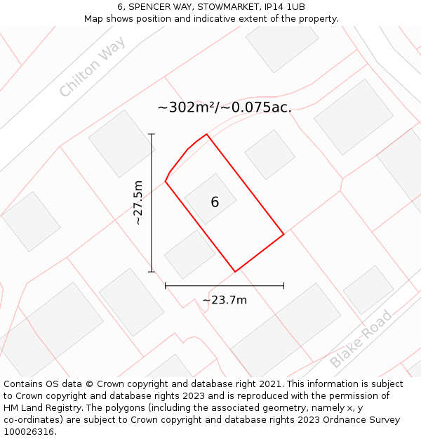 6, SPENCER WAY, STOWMARKET, IP14 1UB: Plot and title map