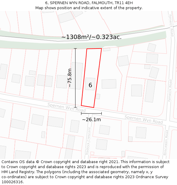 6, SPERNEN WYN ROAD, FALMOUTH, TR11 4EH: Plot and title map