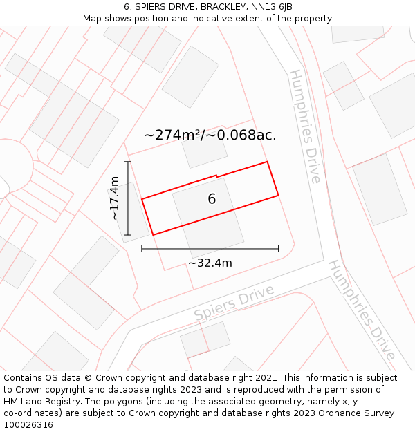 6, SPIERS DRIVE, BRACKLEY, NN13 6JB: Plot and title map