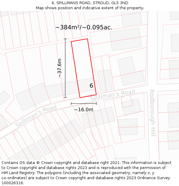 6, SPILLMANS ROAD, STROUD, GL5 3ND: Plot and title map