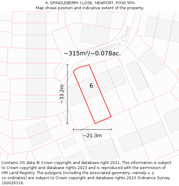 6, SPINDLEBERRY CLOSE, NEWPORT, PO30 5FN: Plot and title map