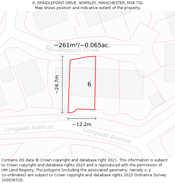 6, SPINDLEPOINT DRIVE, WORSLEY, MANCHESTER, M28 7GL: Plot and title map