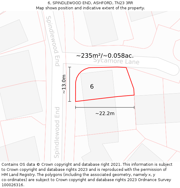 6, SPINDLEWOOD END, ASHFORD, TN23 3RR: Plot and title map