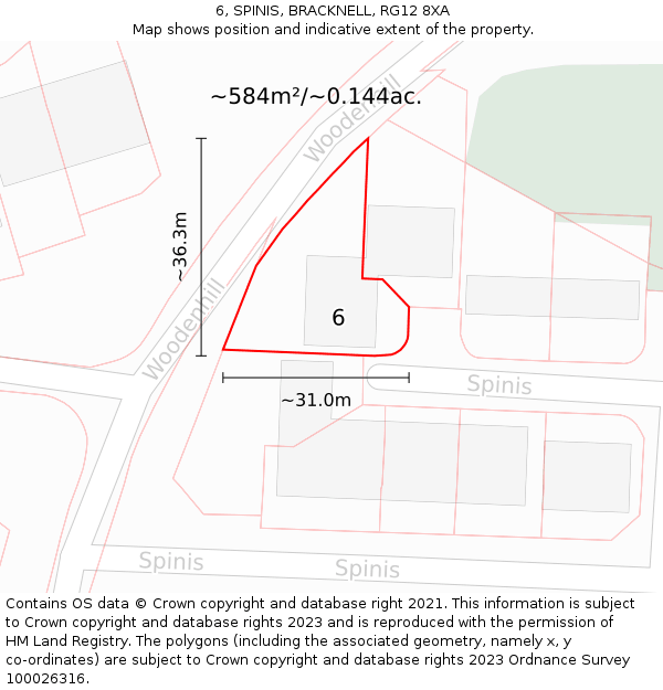 6, SPINIS, BRACKNELL, RG12 8XA: Plot and title map