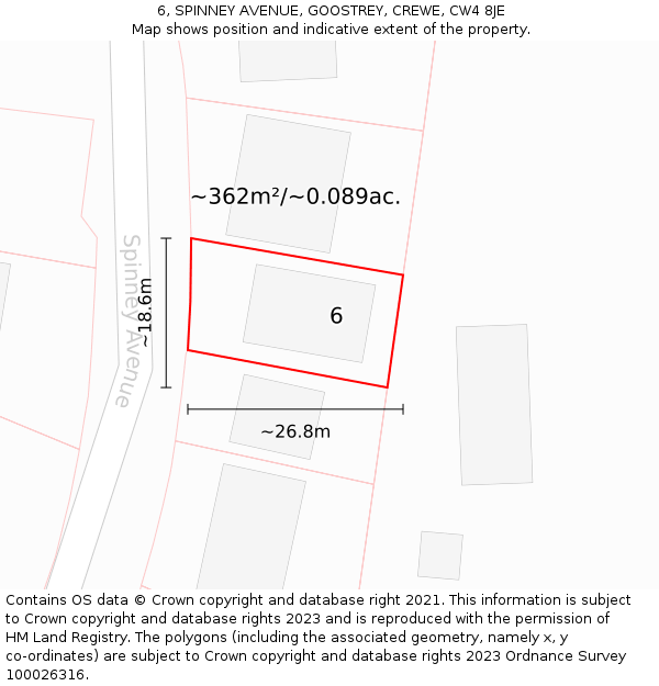 6, SPINNEY AVENUE, GOOSTREY, CREWE, CW4 8JE: Plot and title map