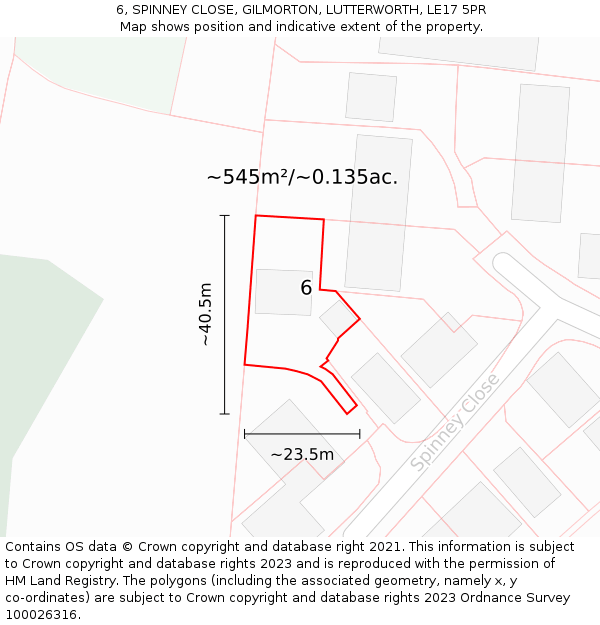 6, SPINNEY CLOSE, GILMORTON, LUTTERWORTH, LE17 5PR: Plot and title map