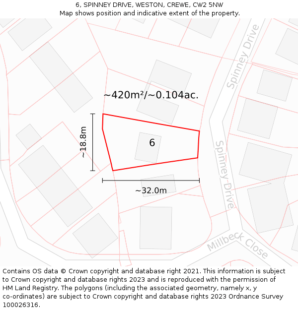 6, SPINNEY DRIVE, WESTON, CREWE, CW2 5NW: Plot and title map