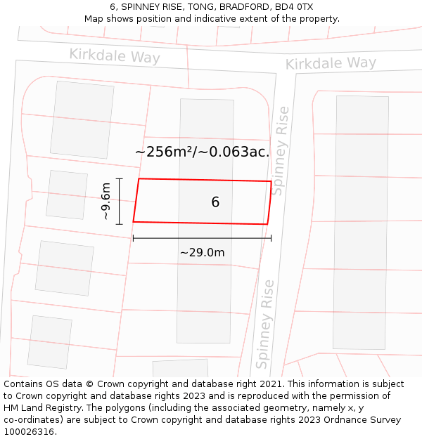 6, SPINNEY RISE, TONG, BRADFORD, BD4 0TX: Plot and title map