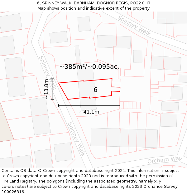 6, SPINNEY WALK, BARNHAM, BOGNOR REGIS, PO22 0HR: Plot and title map