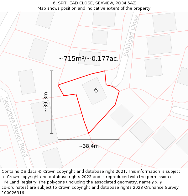 6, SPITHEAD CLOSE, SEAVIEW, PO34 5AZ: Plot and title map