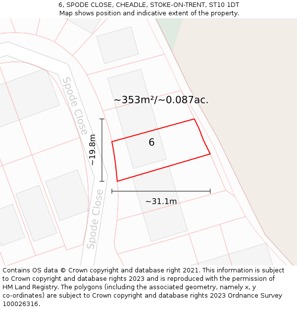 6, SPODE CLOSE, CHEADLE, STOKE-ON-TRENT, ST10 1DT: Plot and title map