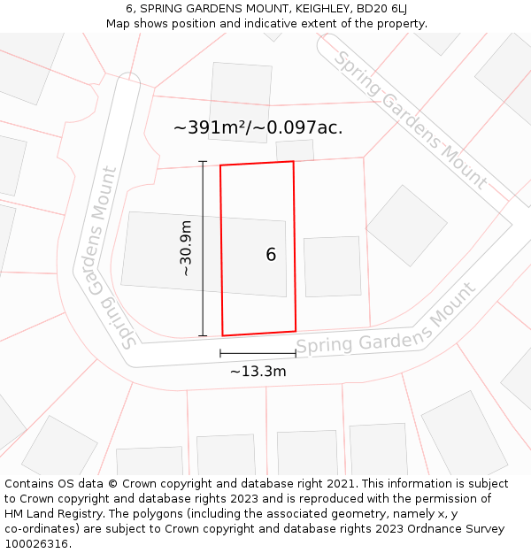 6, SPRING GARDENS MOUNT, KEIGHLEY, BD20 6LJ: Plot and title map