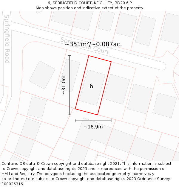 6, SPRINGFIELD COURT, KEIGHLEY, BD20 6JP: Plot and title map