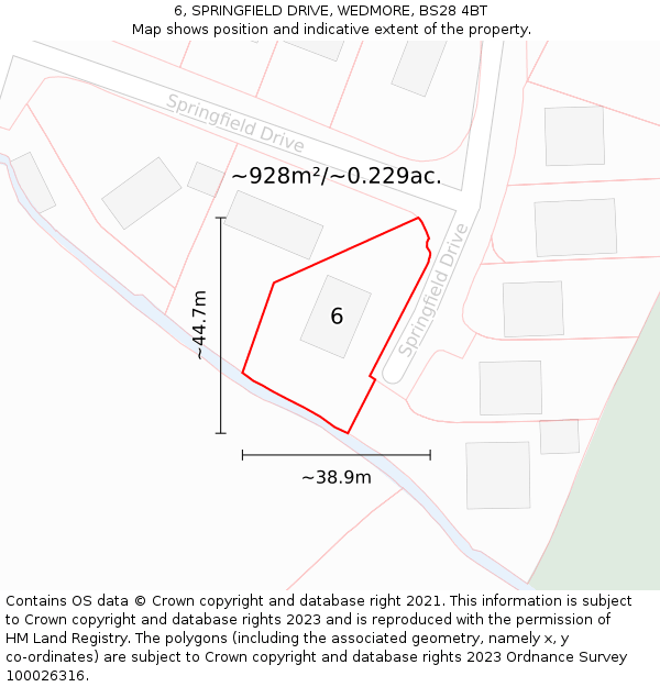 6, SPRINGFIELD DRIVE, WEDMORE, BS28 4BT: Plot and title map