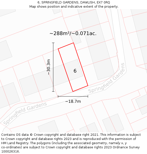 6, SPRINGFIELD GARDENS, DAWLISH, EX7 0RQ: Plot and title map