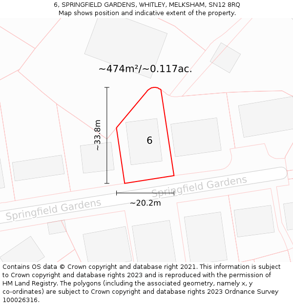 6, SPRINGFIELD GARDENS, WHITLEY, MELKSHAM, SN12 8RQ: Plot and title map