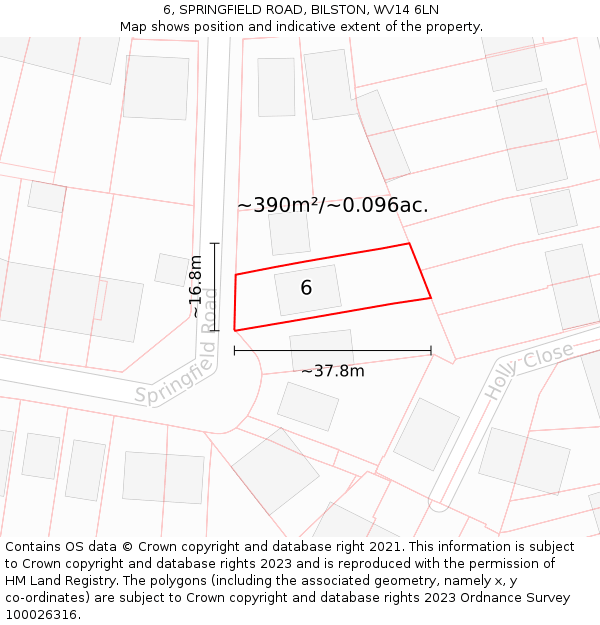 6, SPRINGFIELD ROAD, BILSTON, WV14 6LN: Plot and title map