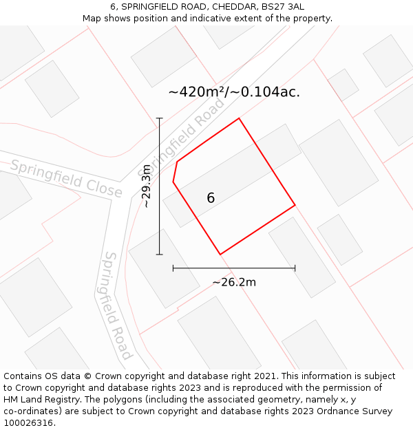 6, SPRINGFIELD ROAD, CHEDDAR, BS27 3AL: Plot and title map